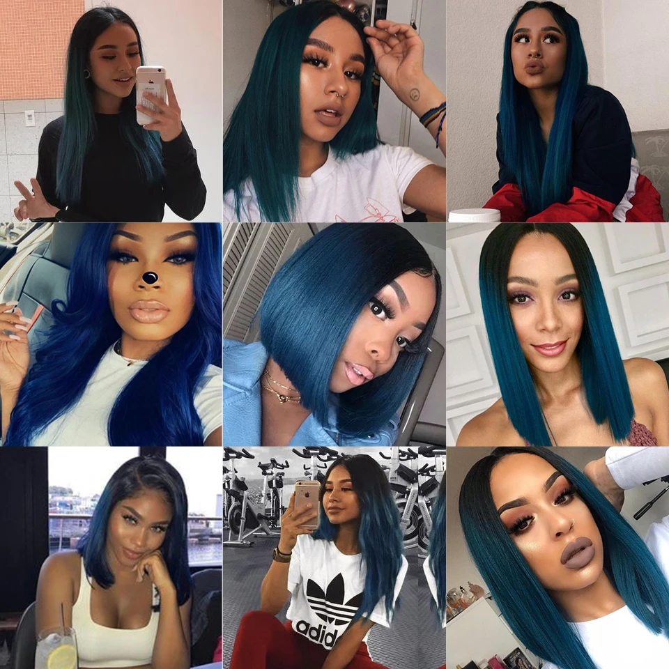 Remy Forte Blue Human Hair Straight Bundles With Closure Brazilian Hair Weave Bundles colored 3 Bundles With Closure For Women