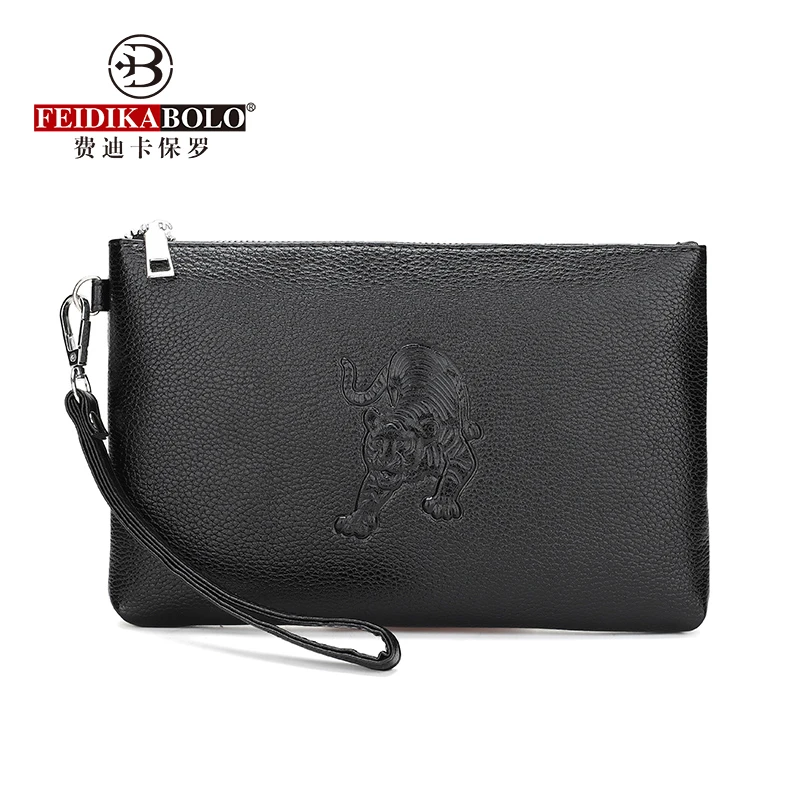 Small Pouch Tiger Emboss PU Leather Man Wallets Long Design Fashion Man Wallet Purse Business Male Mobile Cash Bag Black Brown