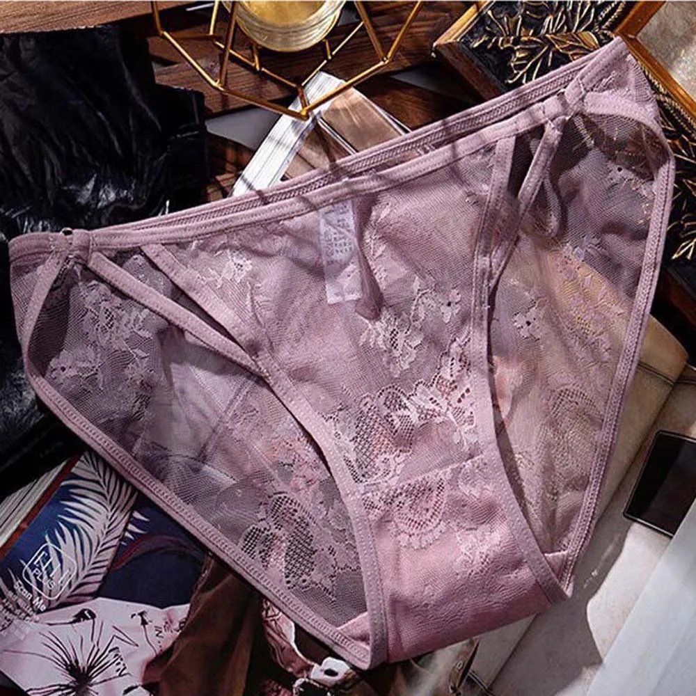 Sexy Low Waist Lace Nylon Panties Cotton Crotch Breathable Transparent Ultra-Thin Fashion Floral Briefs For Women Girls