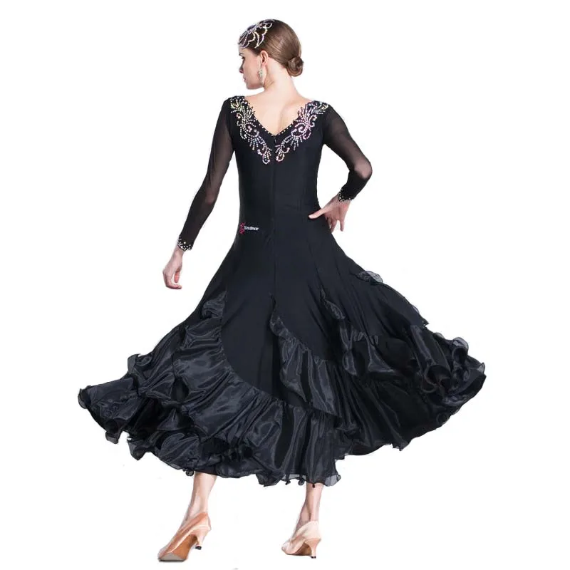 M-1861 Festival Women Black Ballroom Smooth Practice Dress Waltz Standard Ballroom Dance Competition Dresses For Sale