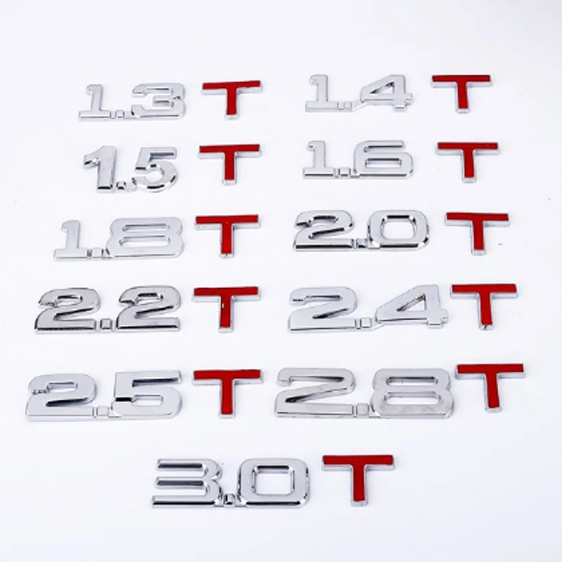 10pcs 3D Metal Car Trunk Engine Displacement Scale Emblem Auto Stickers 1.3T 1.4T 1.5T 1.6T 1.8T 2.0T 2.2T 2.4T 2.5T 2.8T 3.0T