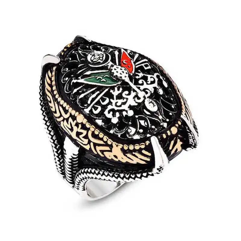 Silver Ottoman State Coat of Arms Claw Men's Ring - 925 Sterling Men's Jewelry Wedding Birthday Gift - Box - - Men - Fashion - Botiva - Size - Turkish - Patterned Embroidery