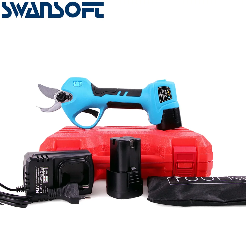 SWANSOFT LED Cordless Electric Pruning Shears 16.8V Garden Cutter Pruning Tools Branches Cutter Rechargeable Lithium Battery