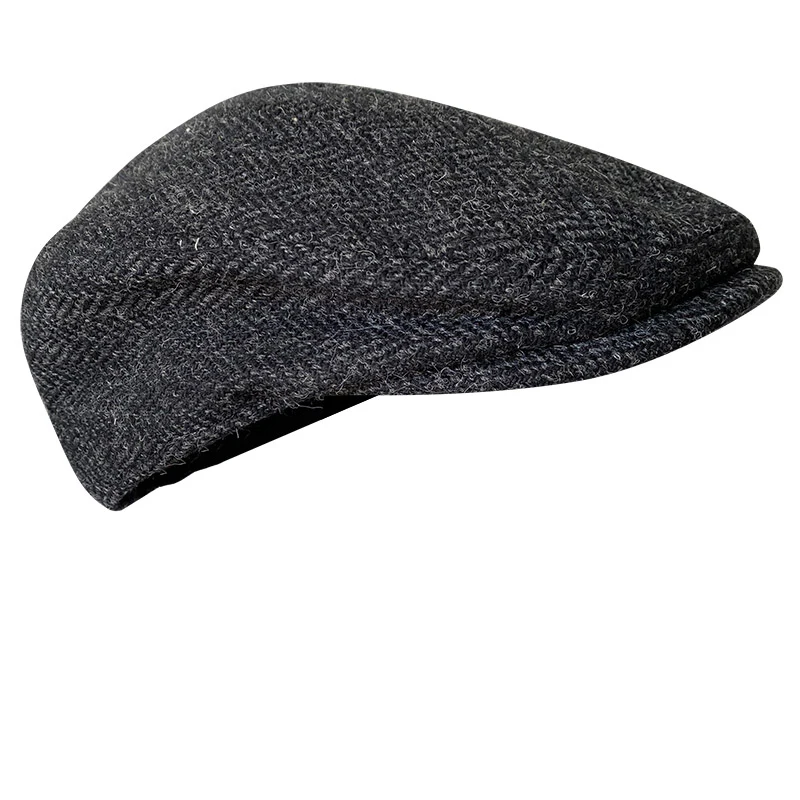 Pure Wool Men\'s Berets Winter High Quality Wool Newsboy Hats Herringbone Octagon Cap Dark Gray Men Women Gatsby Flat Hat BLM385