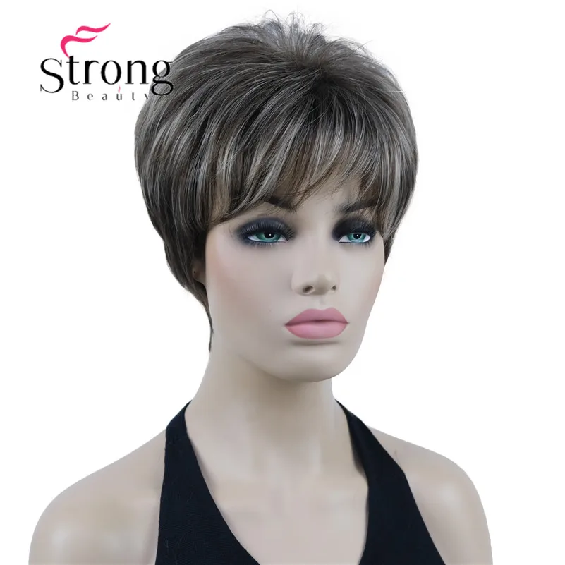 StrongBeauty Ngắn Lớp Nâu Xù Lông Mũ Lưỡi Trai Cổ Điển Đầy Đủ Tổng Hợp Tóc Giả Màu Sắc Lựa Chọn