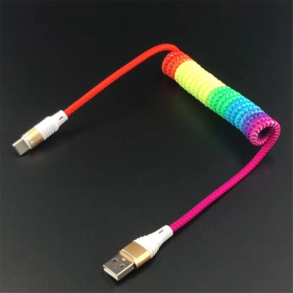 Spring Cable Retractable 2.4A Fast Charging Cables Data Cable Type C Micro USB Flexible Elastic Stretch Charger Cable