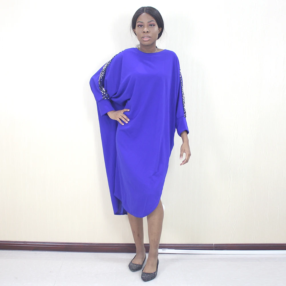2019 New Arrivals Fashion Solid Asymmetrical Knee-Length Dress Sequined Bohemian Split Batwing Sleeve African Women's Dress