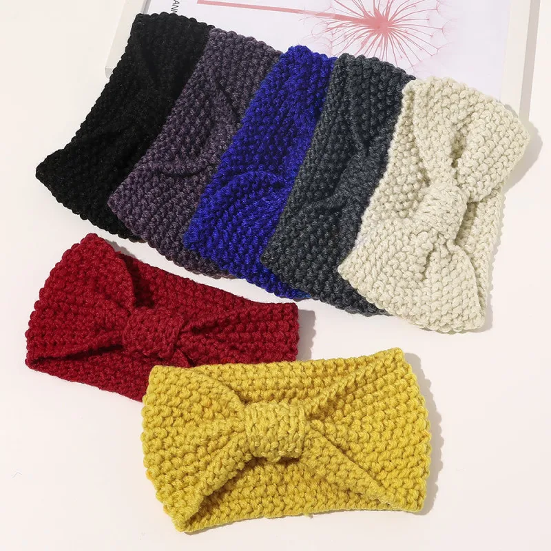 Autumn Winter Solid Color Knitting Wool Women Headband Weaving Cross Handmade DIY Hair Bands Warm Sweet Girl Hair Accessories