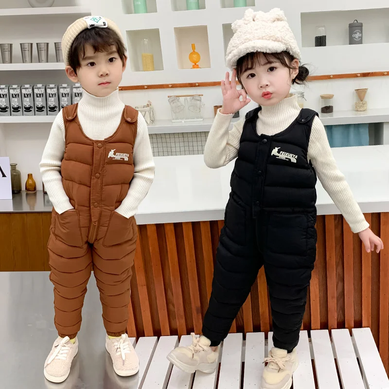 2021 Winter Girls Warm Overalls Autumn Boys Girl Thick Pants Baby Kids Jumpsuit High Quality Clothing Children Ski Overalls