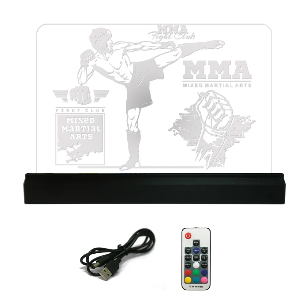 MMA Fighter Boxing Acrylic LED Light Mixed Martial Arts Handmade Designed Desktop Night Lamp Fighting Club Decoration Boxer Gift