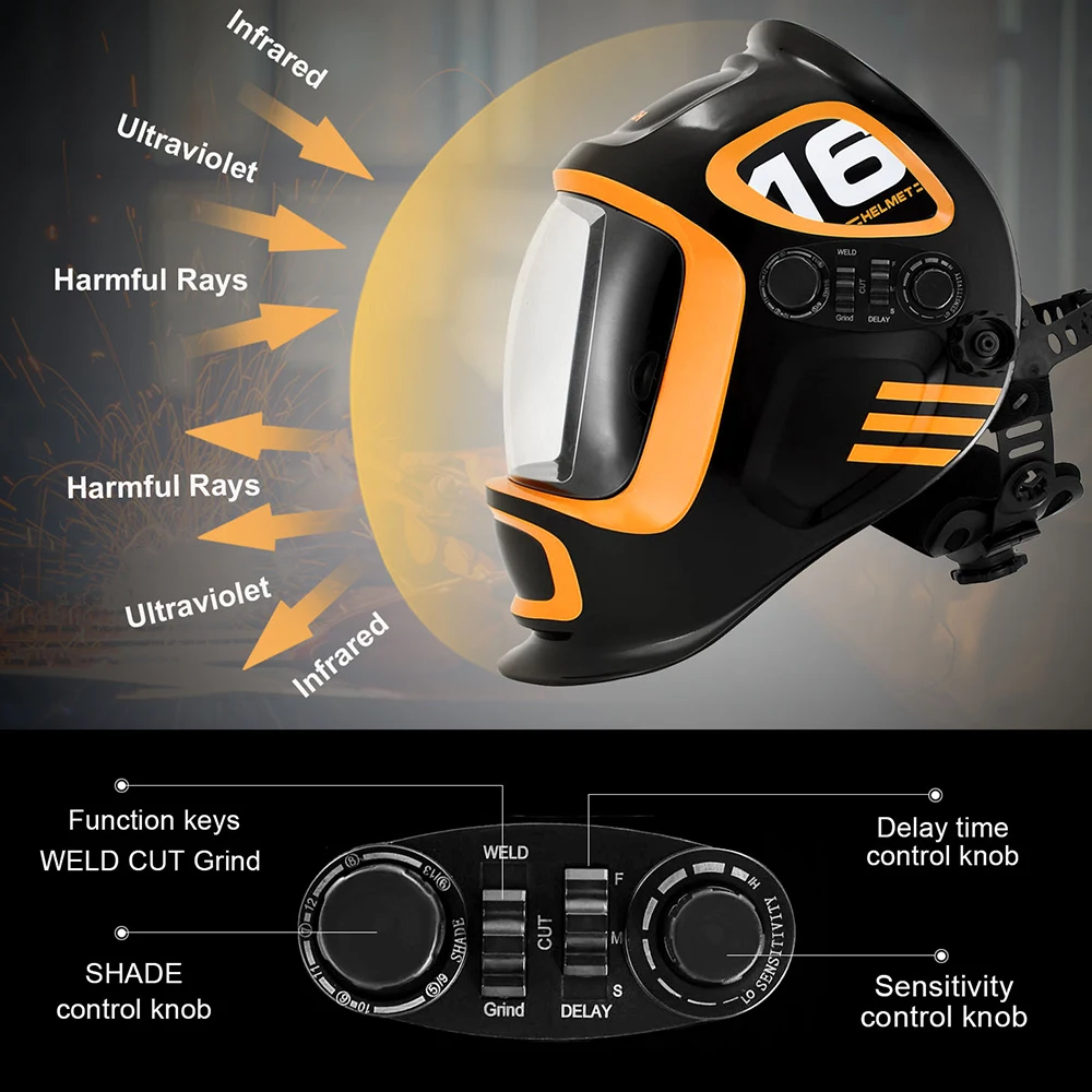 HZXVOGEN Solar Powered Auto Darkening Welding Helmet, grande tela de visualização, 4 ARC Sensor, sombra larga para máscara de soldador TIG MIG