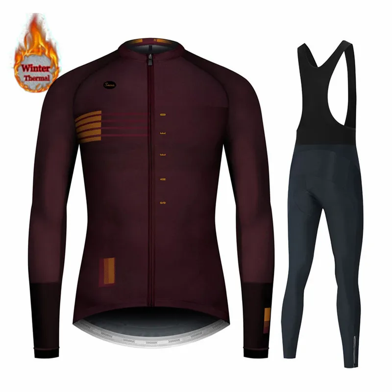 Long Sleeve Winter Cycling Clothing for Men, MTB Jersey, Thermal Fleece, Bib Pants Set, Triathlon, Spain