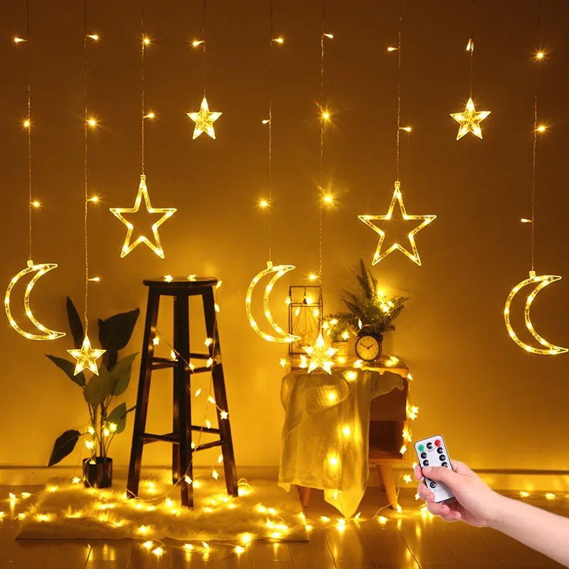 

Christmas Fairy Garlands Outdoor LED 220V Control USB Moon Star LED Curtain Lights Twinkle String Lights Holiday Festival Dec