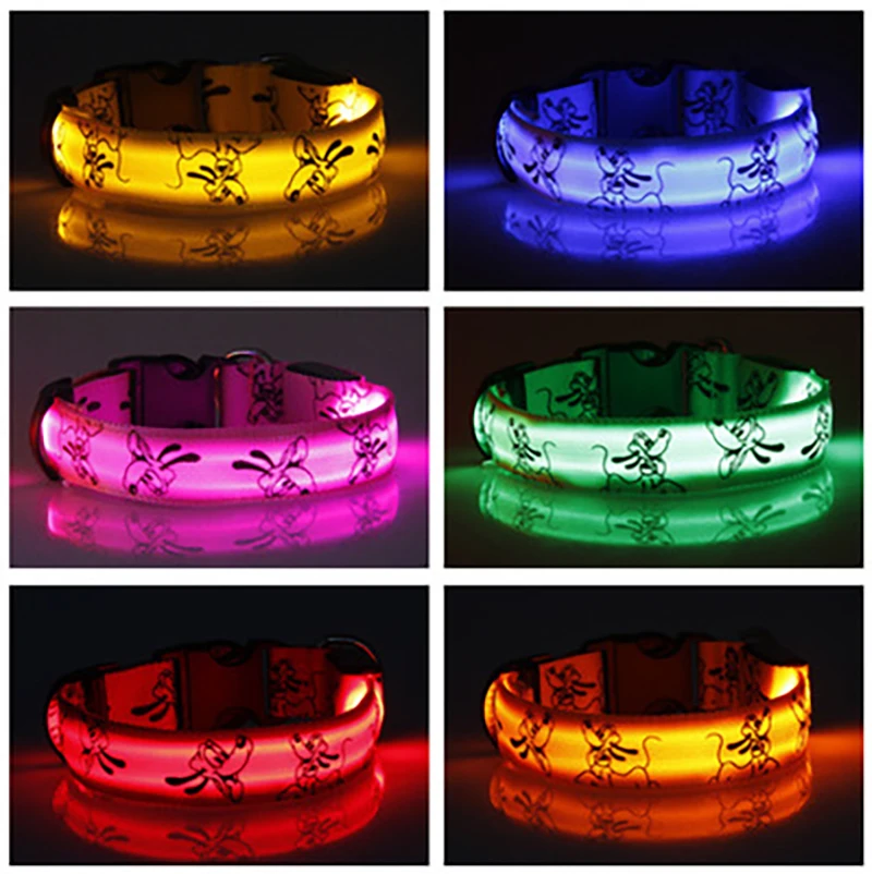 Dog Collar Light LED Cartoon Nylon Glowing Dog Collar Luminous Anti-Lost Night Safety Collar Perro Bright Dog Collars Flashing