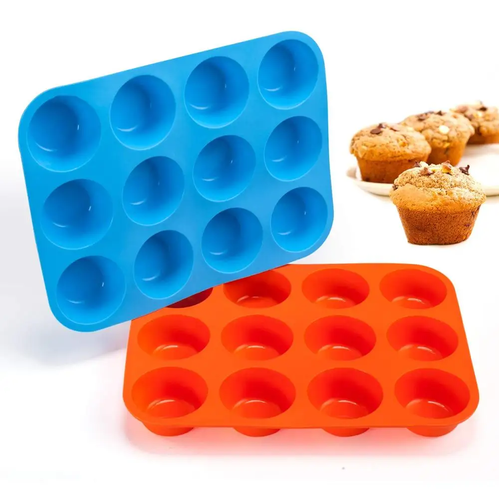 12 Cups Silicone Muffin Pan Food Grade Egg Muffin Tin Baking Cups Reusable Cookies Cupcake Pan Soap Tray Bakware Dishwasher Safe