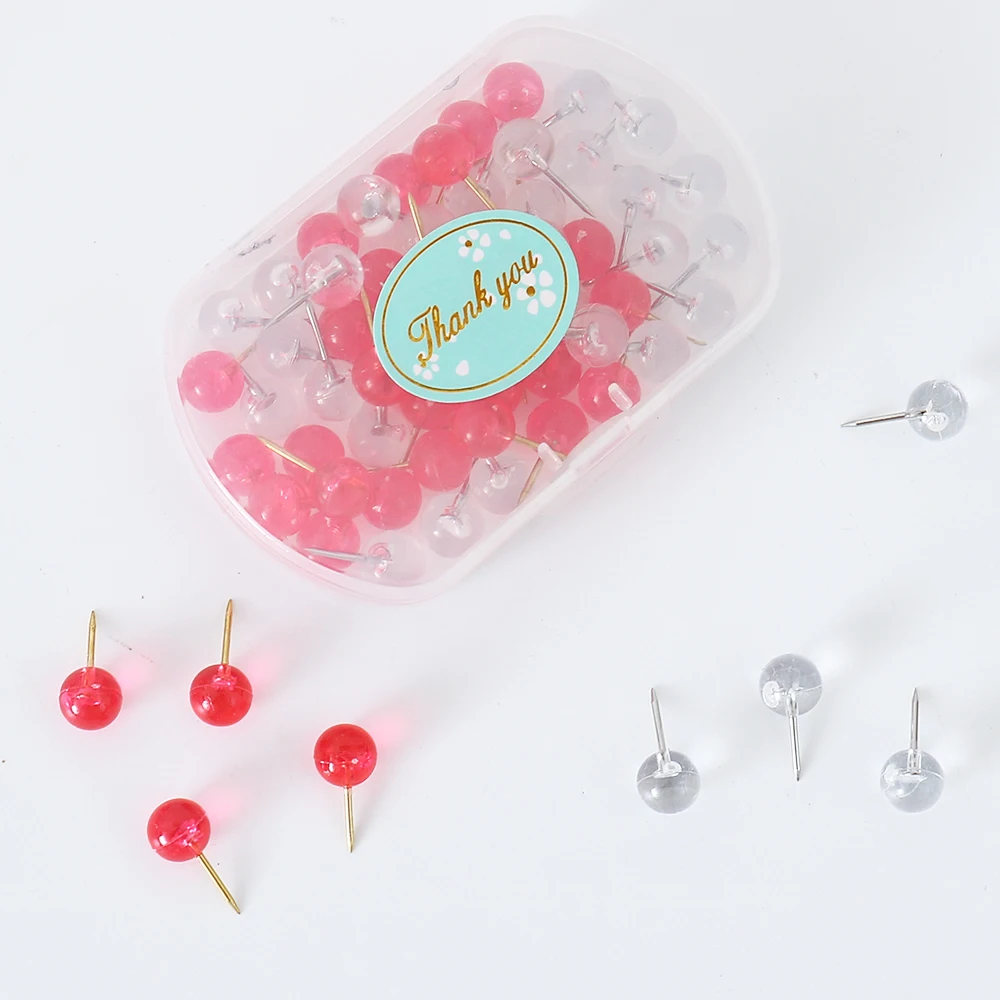 Imagem -06 - Tutu-red And Transparent Round Nails e Polegar Pins Board Pins Photo Pins Sketch Nails Material de Escritório H0575 50 Box