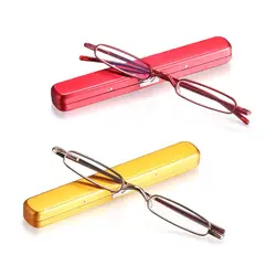 Slim Anti-blue Light Metal Frame Reading Glasses with Portable Pen Clip Case Strength 1.0~4.0 Lightweight Mini Reading Glasses