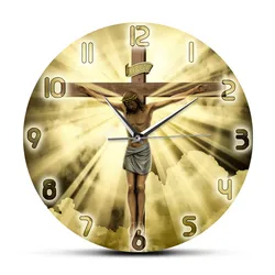 Jesus Christ On Cross Good Friday Calvary Wall Clock Christian Spiritual God Prayer Silent Wall Clock Bible Faith Home Decor