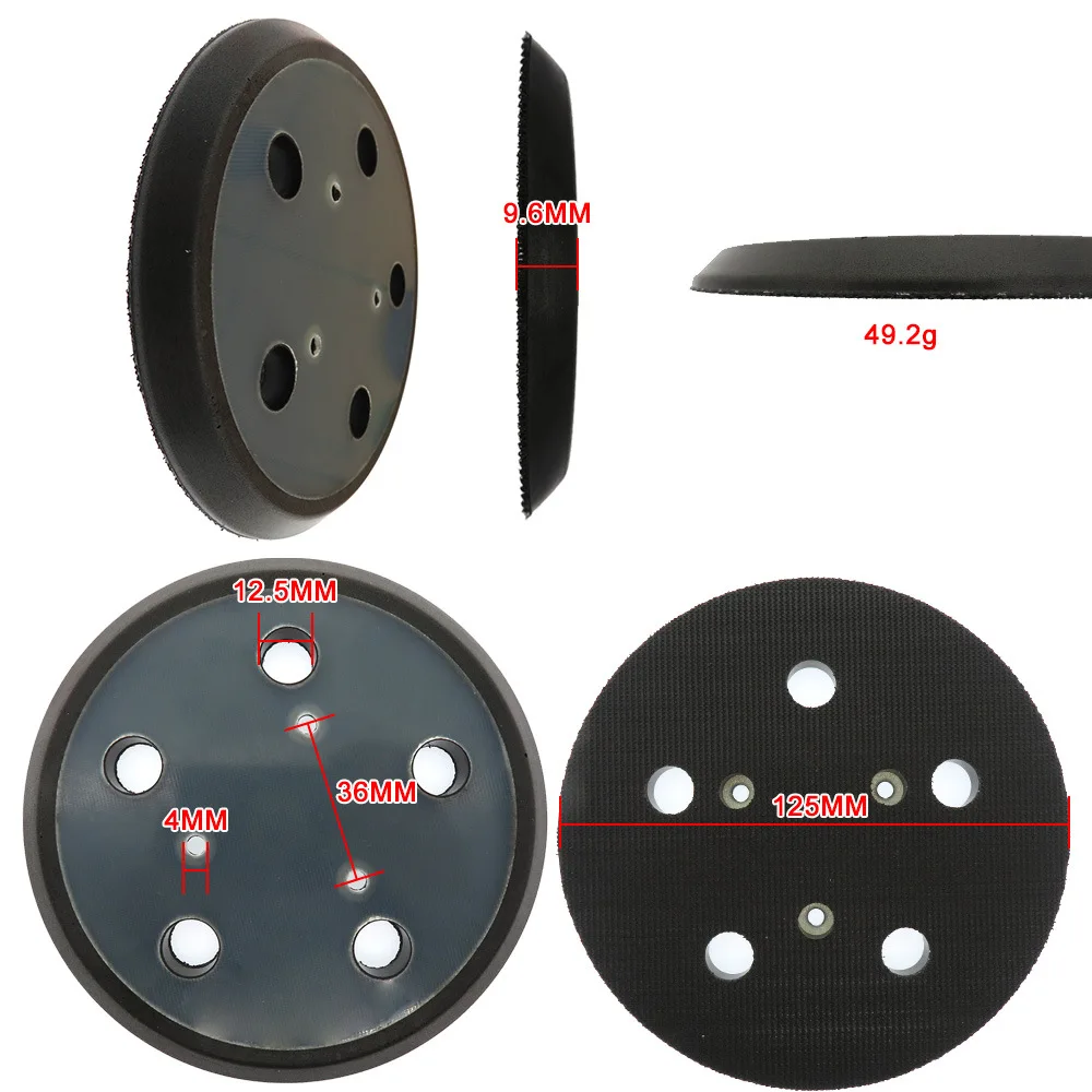 5 นิ้ว 125 มม.8 หลุม Back-up Sanding Pad Hook และ LOOP Sander Polishing Backing Pad สําหรับไฟฟ้า Grinde