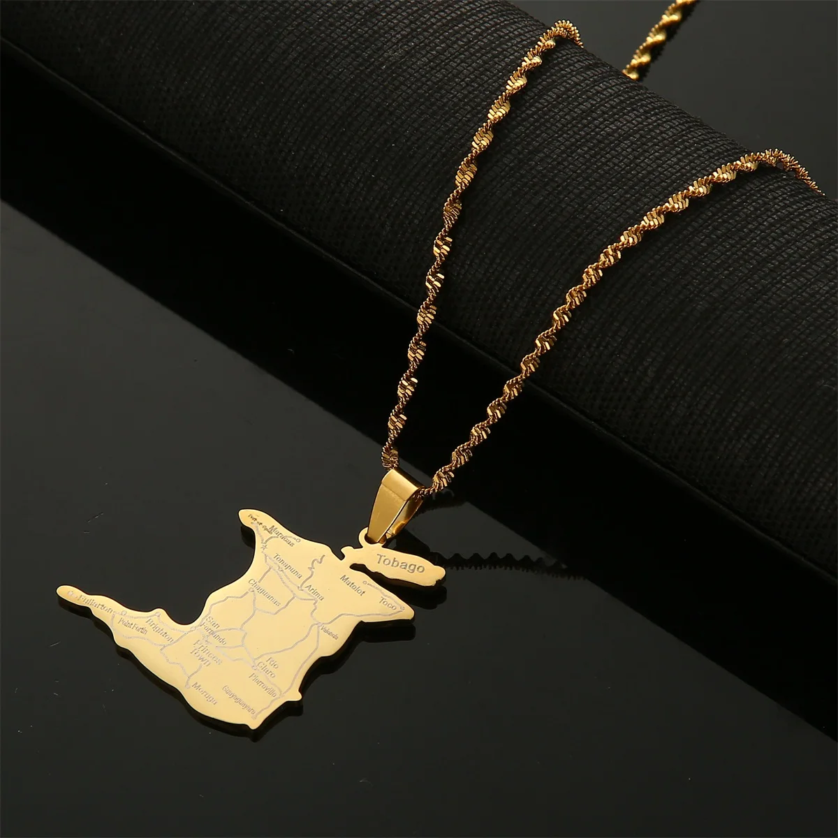 Stainless Steel Trinidad and Tobago Map Pendant Necklace Women Men Ethnic City Name Jewelry