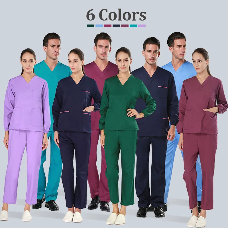 Medical Nurse Workwear Scrub Uniform O.R. V Neck Top and Pant Summer Winter Beautician Pet Vet Healthcare Outfit M-XSY