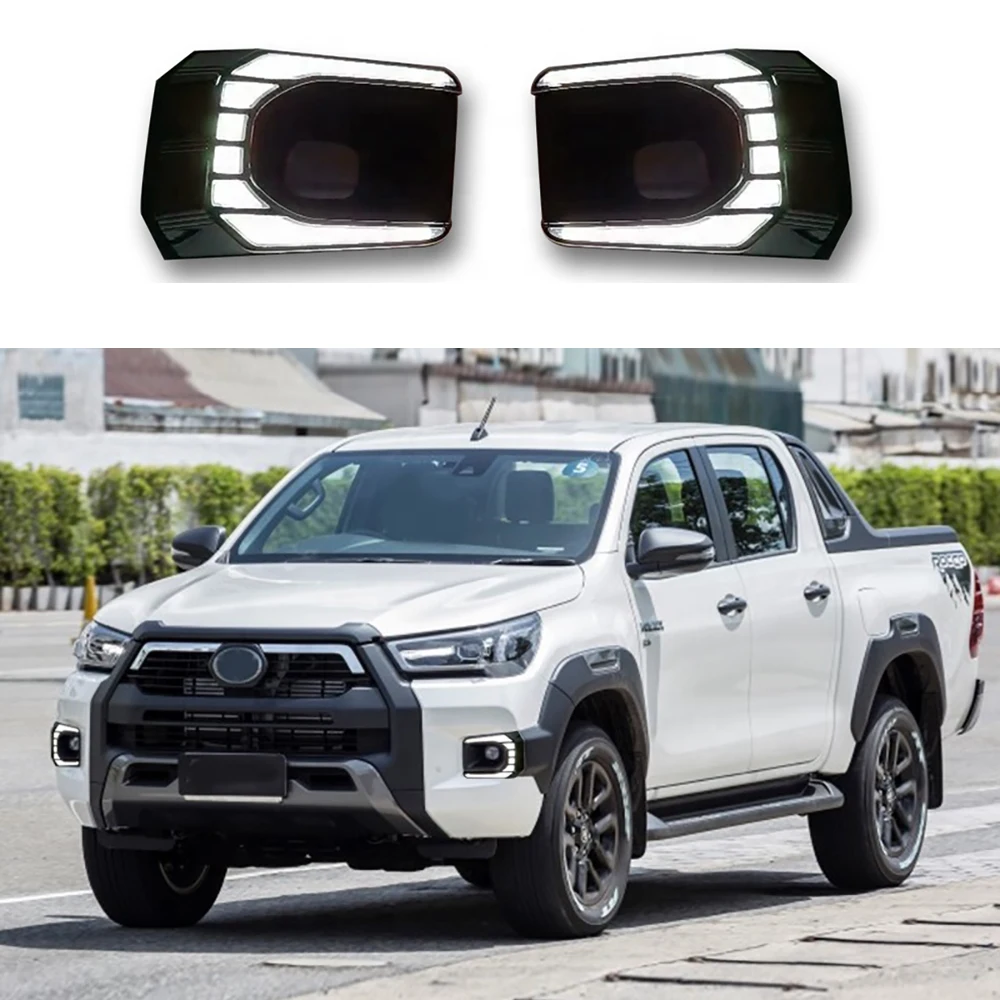 2pc Car LED Daytime Running Light For Toyota Hilux Revo Rocco 2020 2021 Turn Yellow Signal Relay 12V DRL Daylight