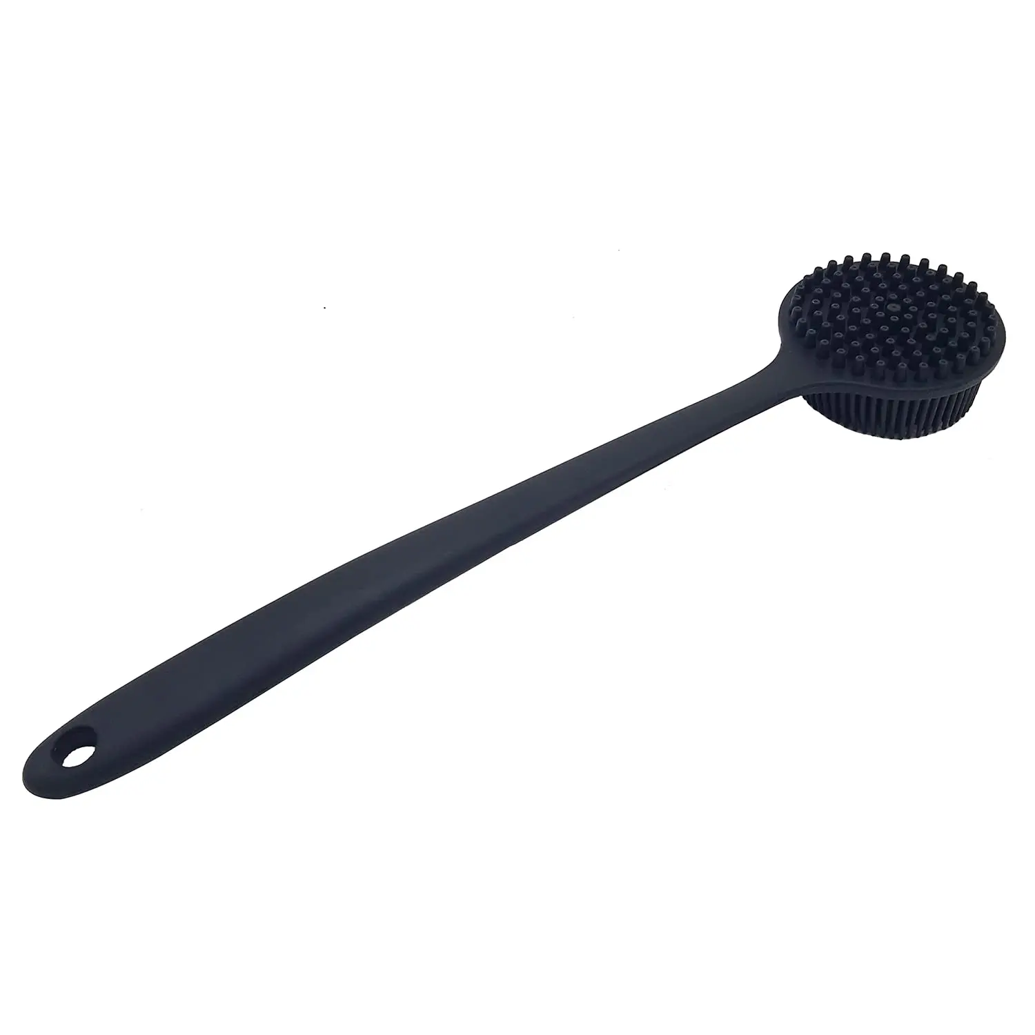 Soft Silicone Back Scrubber Shower Bath Body Brush with Long Handle, BPA-Free, Hypoallergenic, Eco-Friendly (Black)