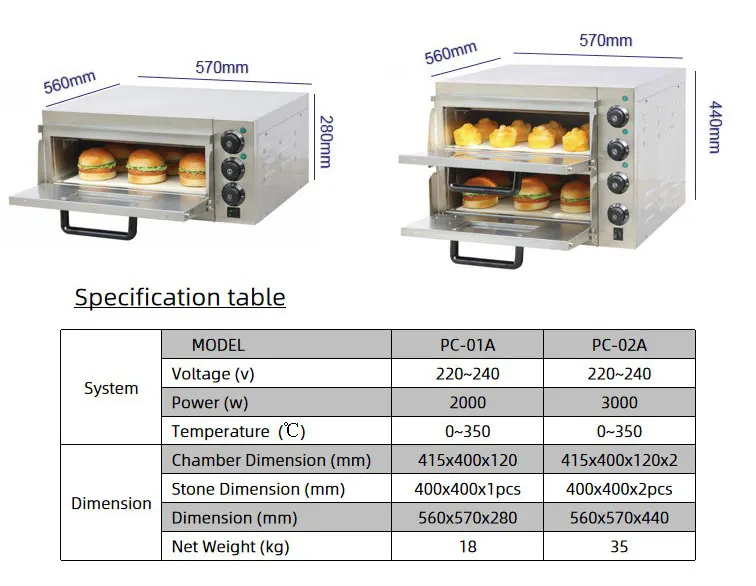 Four à Pizza Double couche 0-PFKS-PC02A degrés, équipement de cuisine, minuterie électrique en pierre, 350