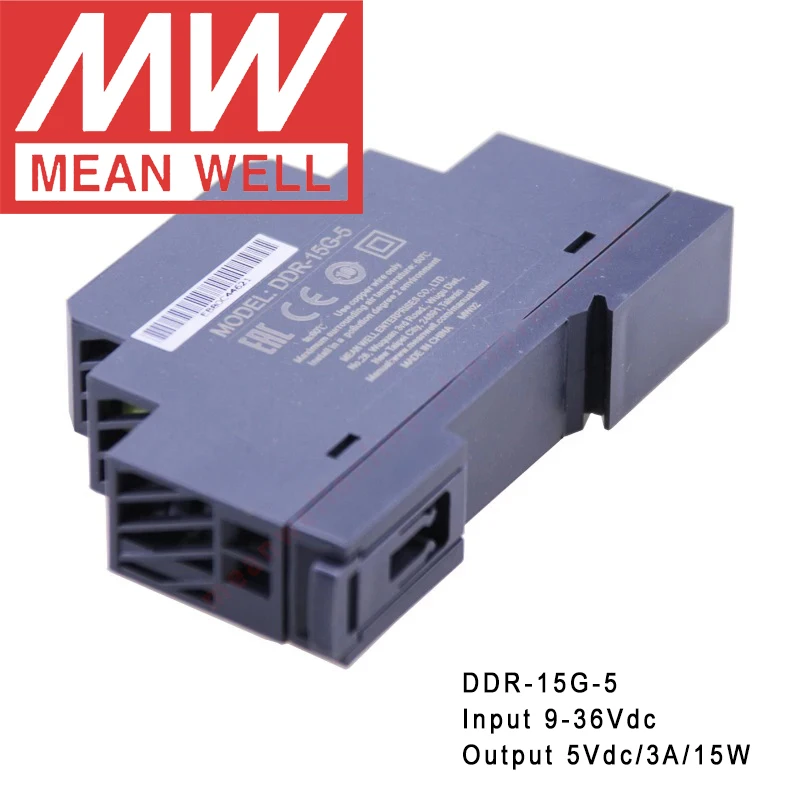 Original Mean Well DDR-15G-5 Din Rail Type DC-DC Converter meanwell 5V/3A/15W DC to DC Power Supply 9-36Vdc input