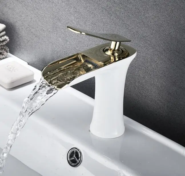 

Basin Faucet Black Waterfall Bathroom Faucets, Hot Cold Water Basin Mixer Tap Chrome Brass Toilet Sink Water Taps Crane Gold