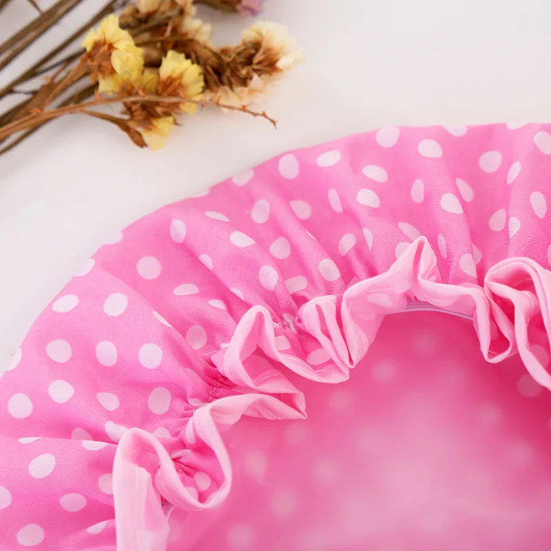 Cute Double-layer Shower Cap Elasticated Reusable Waterproof Diverse Hair Dry Cover Girls Women Shower Caps Bathroom Products