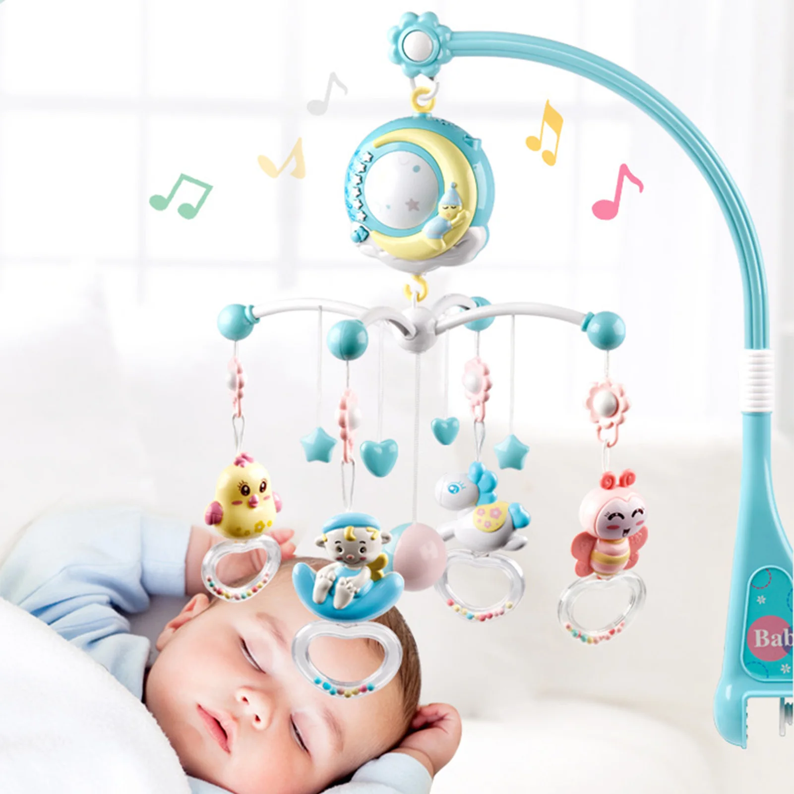 

Remote Control Mobile Musical Baby Crib Toys Light Bell Rattle Decoration Toy For Crib Cradle Bell Projector For Newborn Babies