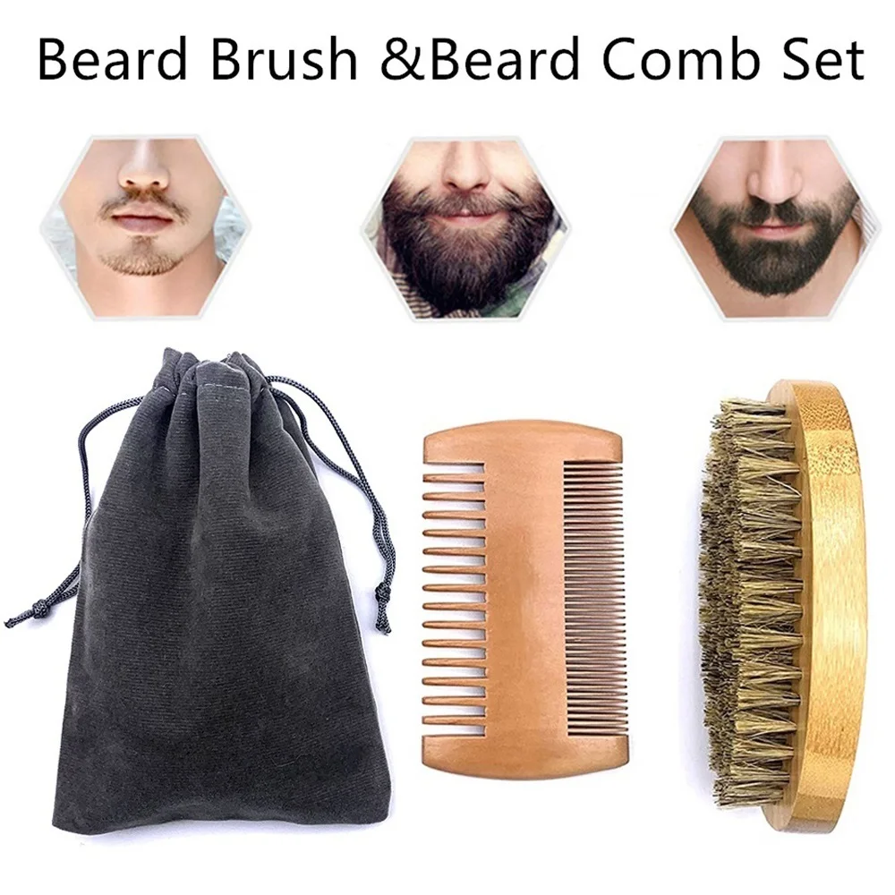 Natuurlijke Kammen Baard Eco Vriendelijke Scheerkwast Baard Kam Kit Voor Mannen Baard Snor Reparatie Set Varkenshaar Haar Professionele