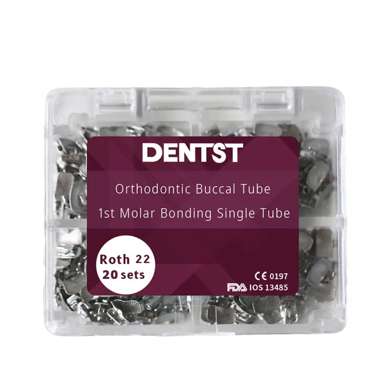 Dentst 20Sets/box Orthodontic 1st/2nd Molar Dental Bondable Buccal Tubes Non-Convertible Mesh Base Single Tube Roth MBT 0.022