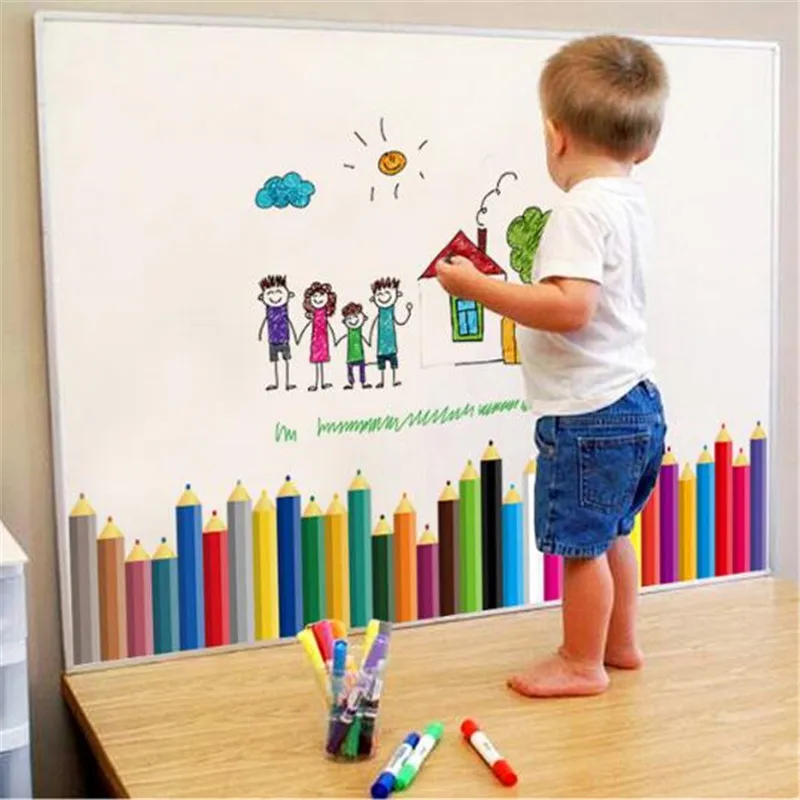 Cute Family Color Pencil Drawing Skirting Wall Sticker Balcony Bedroom Kindergarten Classroom Waterproof Stickers Baby Gift