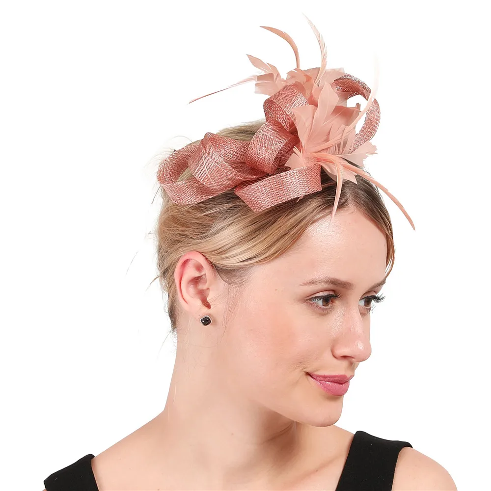 Vinatge grüne Milli nery Sinamay Fascinators Feder Kopf bedeckung Frauen Hochzeit Kentucky Kopf bedeckungen Blume Cocktail Event Hüte xmf303