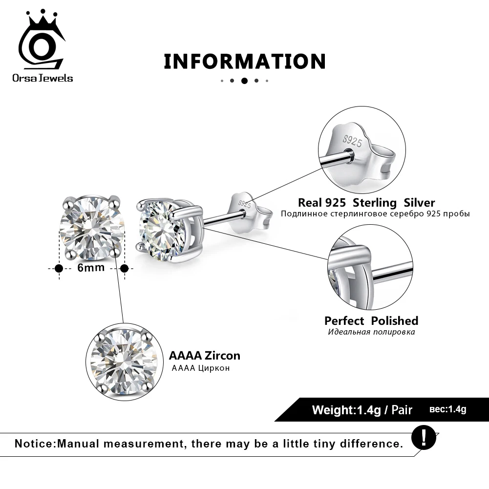 ORSA JEWELS 12 Colors Birthstone Stud Earrings for Women 925 Sterling Silver Earring Prong Setting AAA Cubic Zircon Jewelry SE84