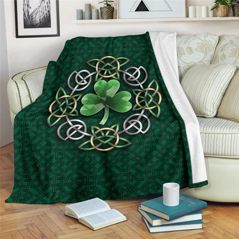 Ireland Celtic Shamrock Throw Blanket Printing Soft Warm Flannel Blankets Airplane Travel Portable Kids Adults Quilts