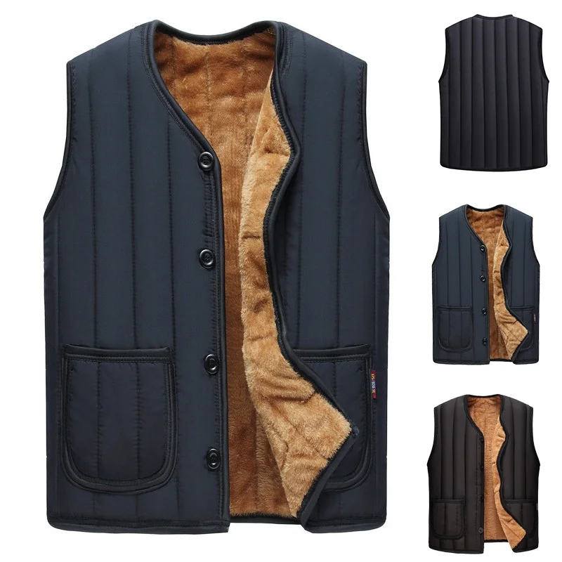 Mens Tan Tops Sleeveless Jacket Plus Velvet Coat Winter Warm Vest