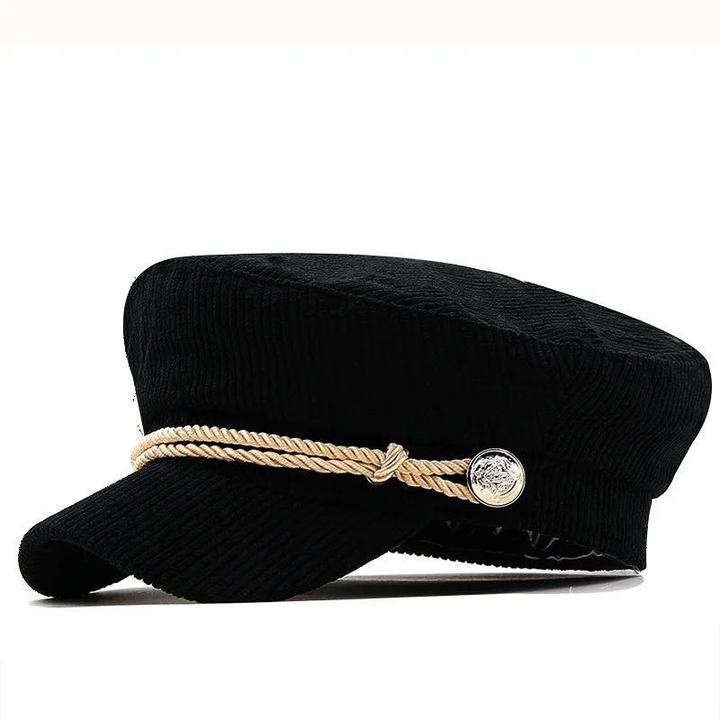 

New Korean Version Solid Color Women Beret Spring Autumn Newsboy Hat Vintage Corduroy Elasticity Peaked Cap Painter Hat