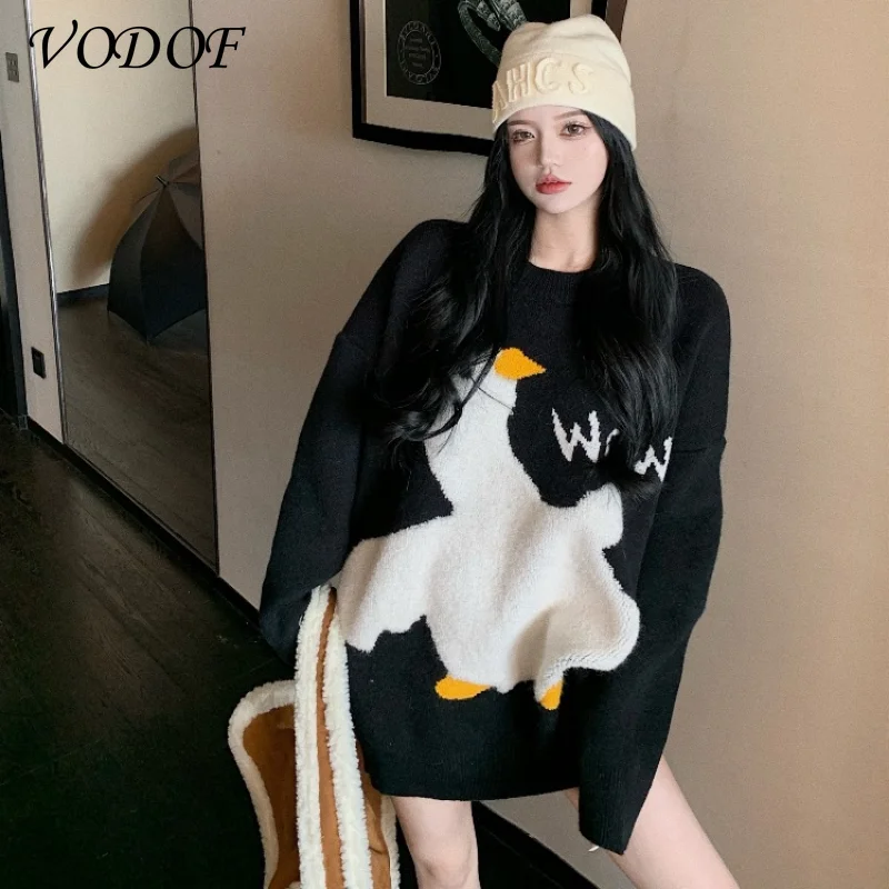 

VODOF Autumn Winter Knitted Striped Sweater Women Casual Oversized Pullovers Sweaters Loose Warm Jumper Streetwear Teen Knitwear