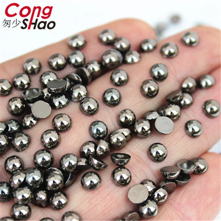 Flatback Half Round Ancient Silver Pearl ABS Imitation Pearl Rhinestones Scrapbook Bead 3D Non HotFix Nail Art Decoration WC202