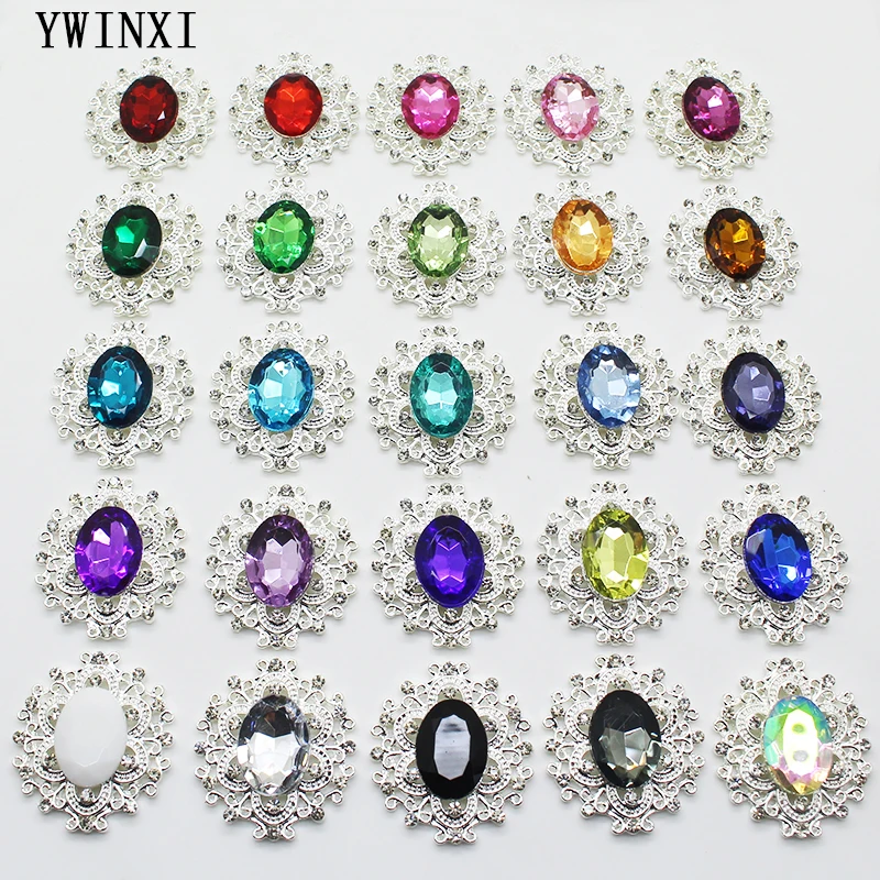 Delicate Jewelry Accessories Buckle 10/Pcs 30x33mm Rhinestone Decorative buckle various Colors Button Craft Handmade Production