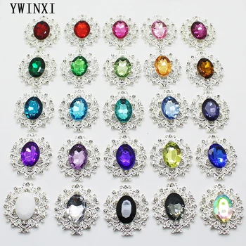 繊細なジュエリーアクセサリーバックル 10/個 30 × 33 ミリメートルラインストーン装飾バックルさまざまな色ボタンクラフト手作り生産
