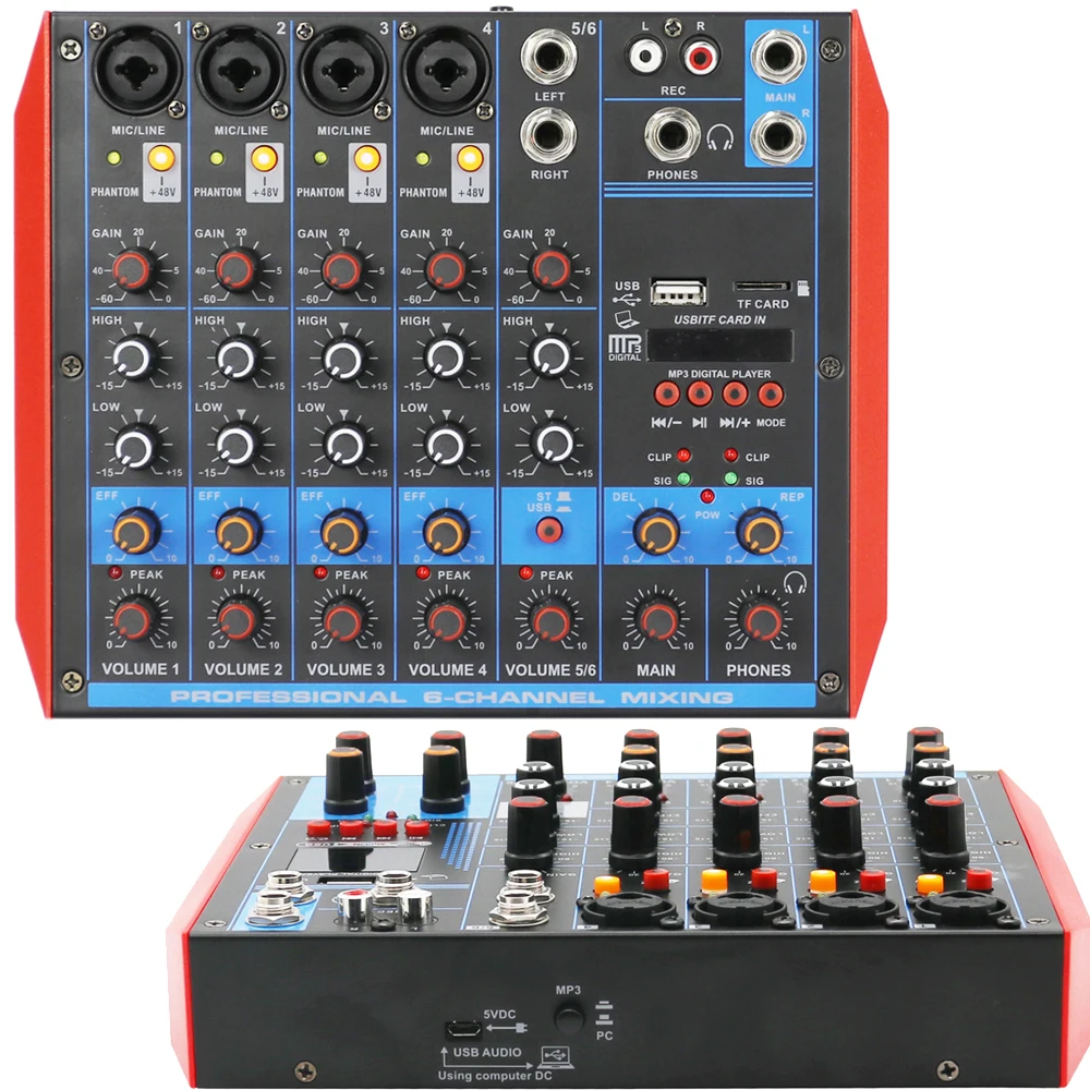 โฮสต์ขาย4 6 8ช่องบลูทูธเสียง Stage Live Mixng Mixer เชื่อมต่อไร้สายไมโครโฟนแบบมีสาย