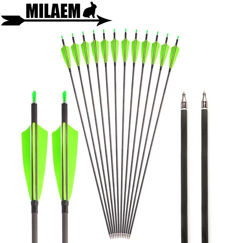 6/12pcs Archery Carbon Arrows 4inch Turkey Feather 35inch Spine 400 Recurve Compound Hunting Bow Shooting Hunting Accessories