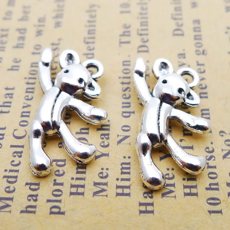 12 PCS/Lot 13mm*20mm Pendant Antique Silver Color Bear Charms For DIY Jewelry Making DIY Keychain