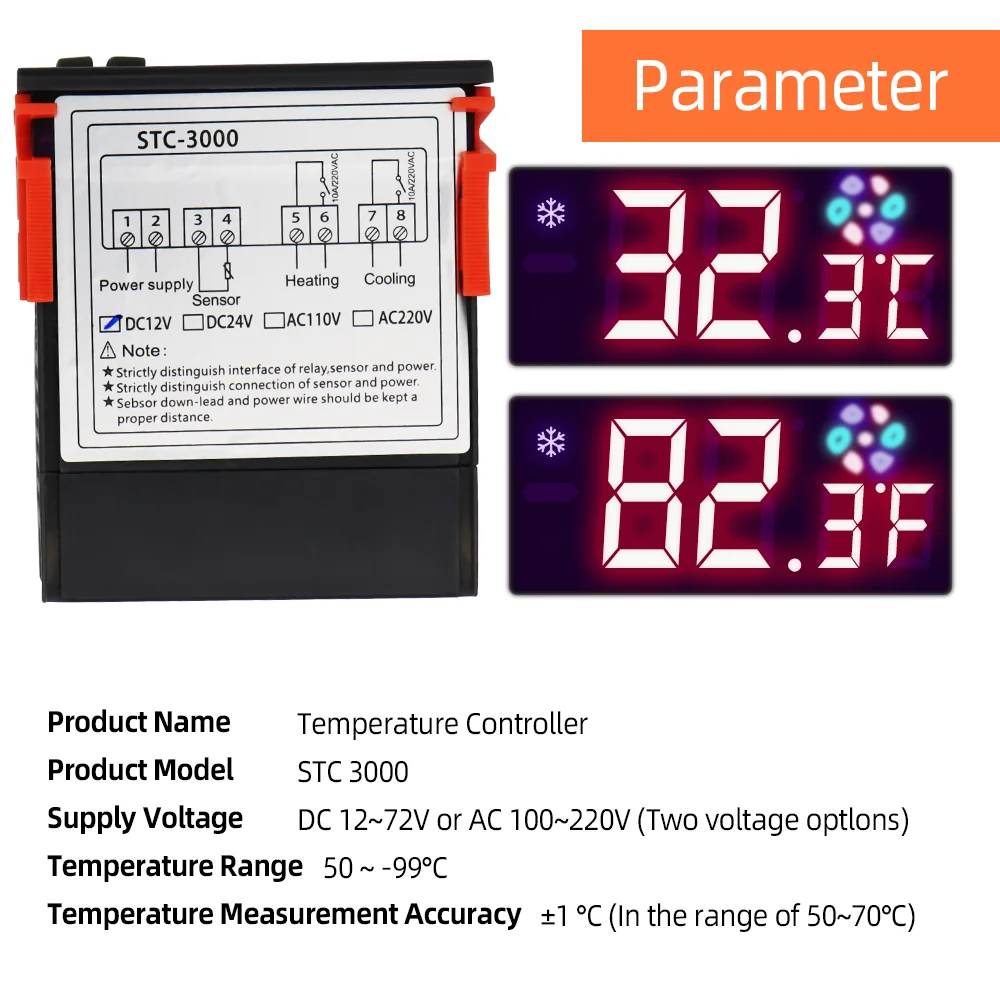 STC-3000 Digital Temperature Controller 110V-220V Thermostat Thermoregulator With Sensor Relay Heating Cooling Incubator 12V 24V