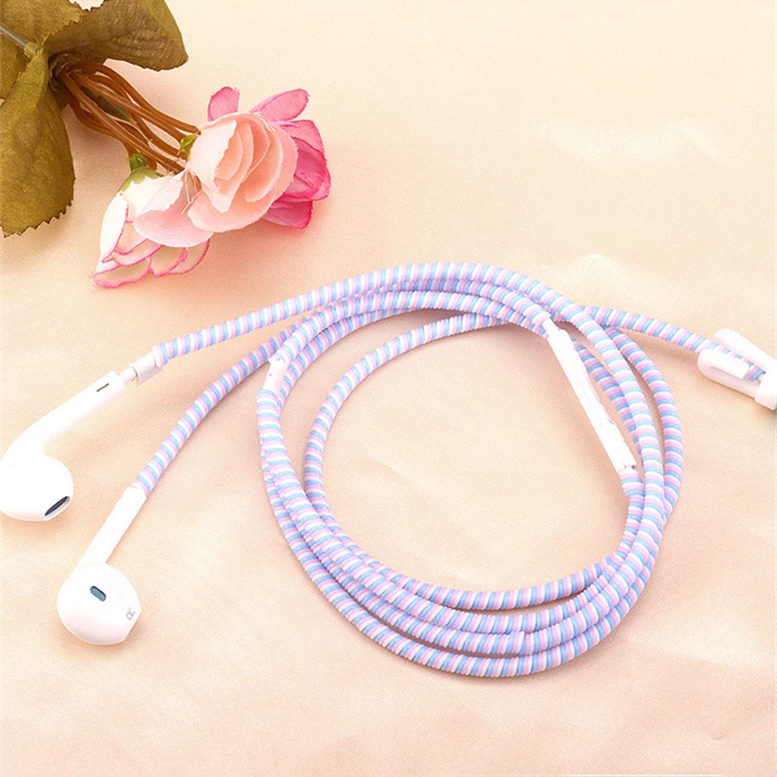 1PC Creative Colorful 1.4M 3 in1 Cable Protector Rope, USB Cable Data Line Cord Winder Protective Case, Earphone Cable Protector image 2
