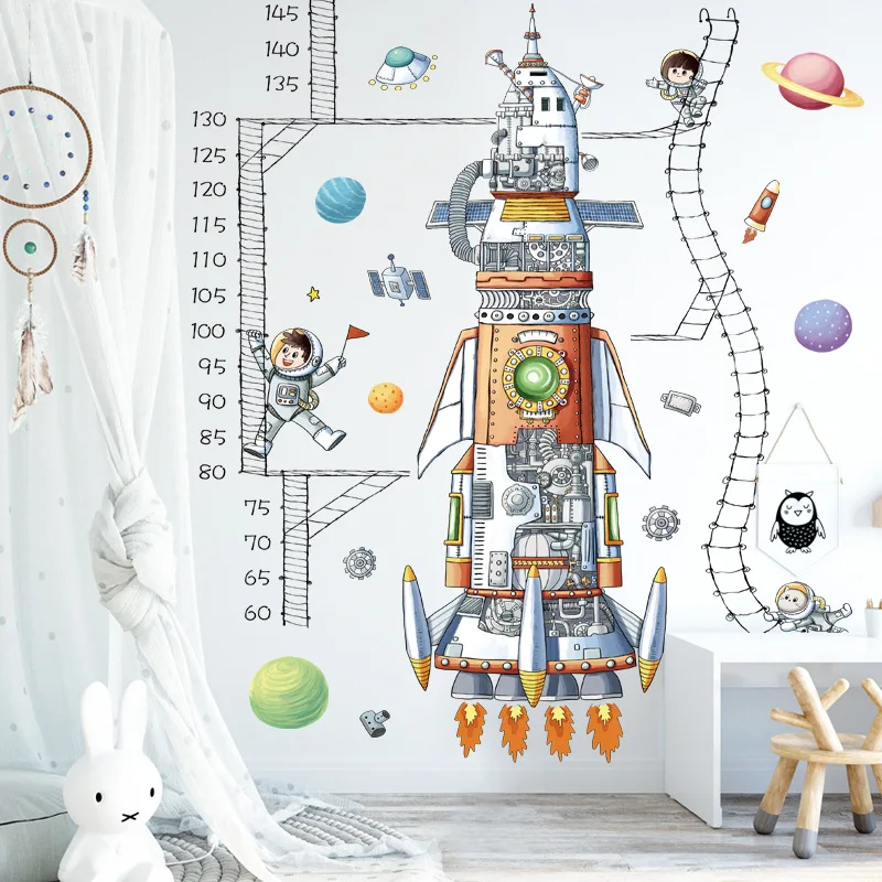 DIY Space Rocket Wall Stickers for Children Kids room Nursery Decor Cartoon Astronaut Removable PVC Decals for Home Decoration